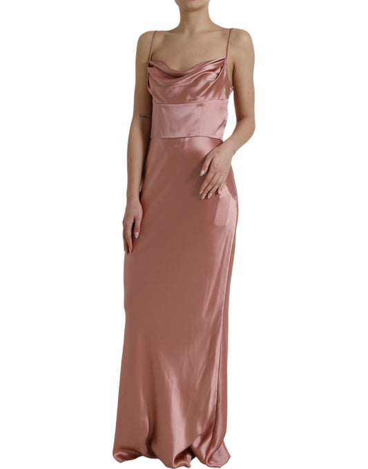 Dolce &amp; Gabbana Pink Silk Spaghetti Straps Long Gown Dress