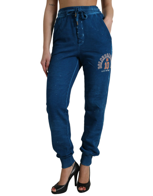 Dolce &amp; Gabbana Blue Logo Cotton Jogger Sweatpants Pants