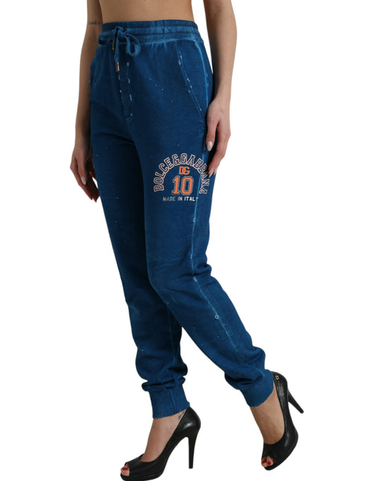 Dolce &amp; Gabbana Blue Logo Cotton Jogger Sweatpants Pants