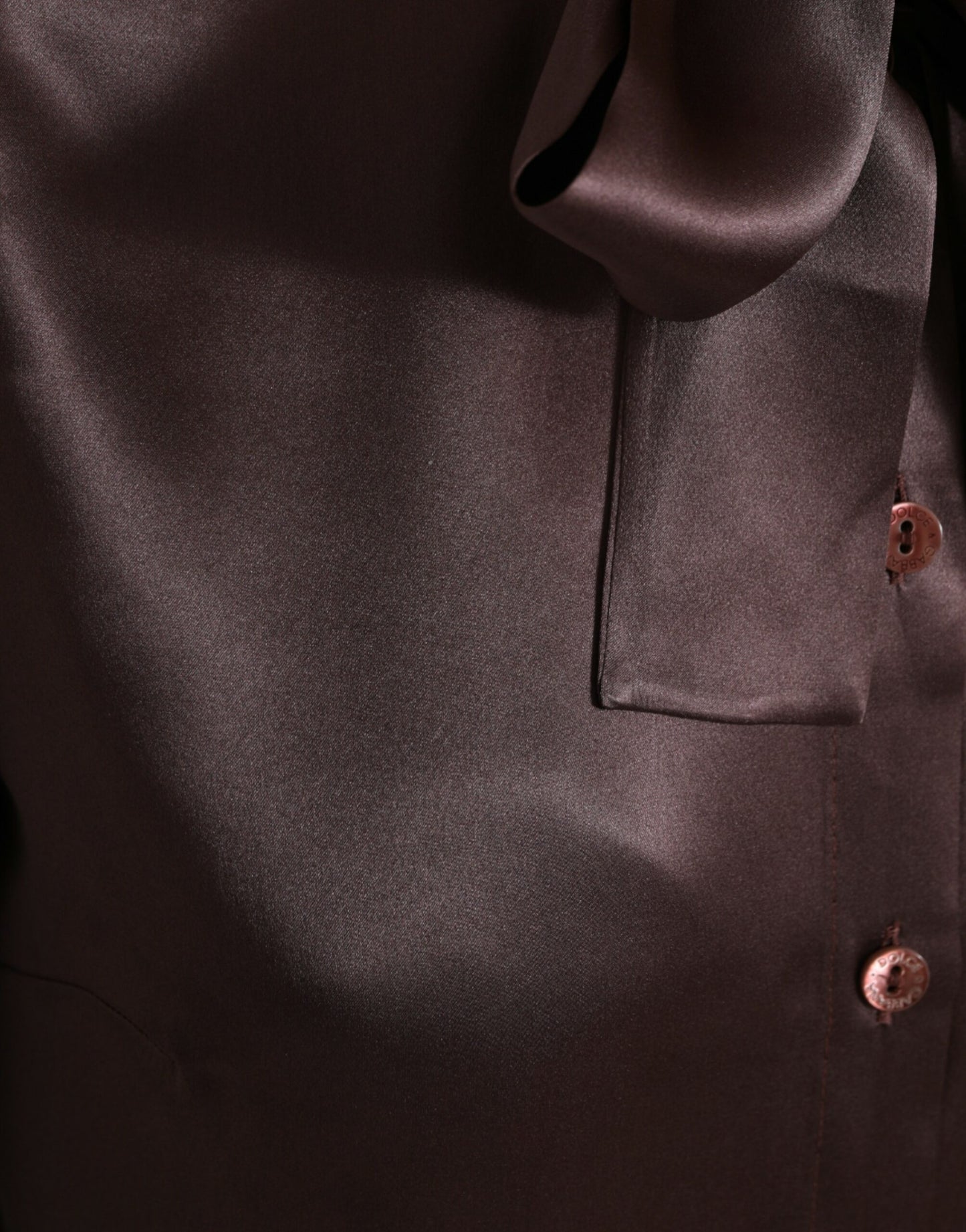 Dolce &amp; Gabbana Brown Silk Ascot Collar Long Sleeve Blouse Top