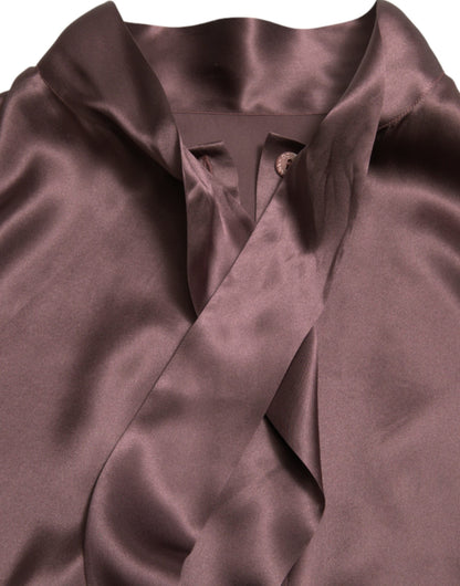 Dolce &amp; Gabbana Brown Silk Ascot Collar Long Sleeve Blouse Top
