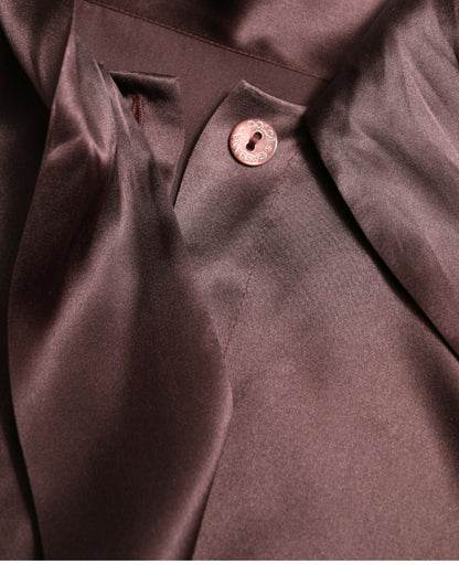 Dolce &amp; Gabbana Brown Silk Ascot Collar Long Sleeve Blouse Top
