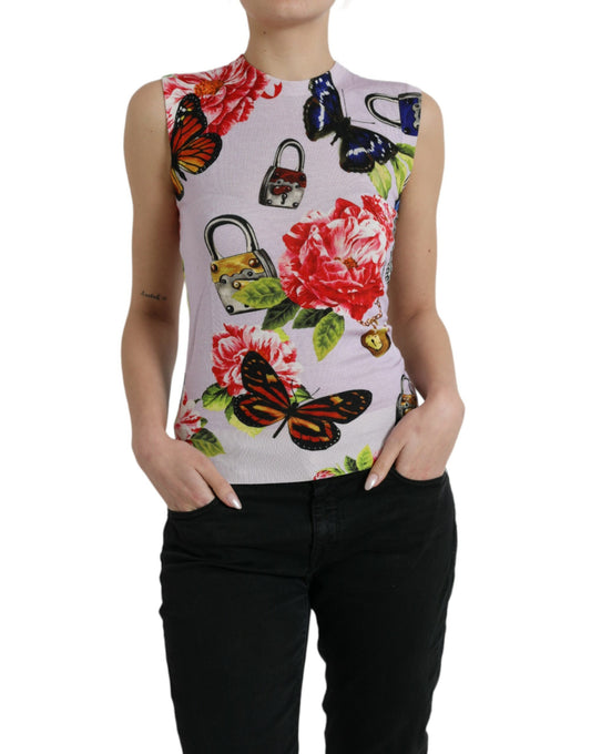 Dolce &amp; Gabbana Multicolor Floral Padlock Butterfly Tank Top