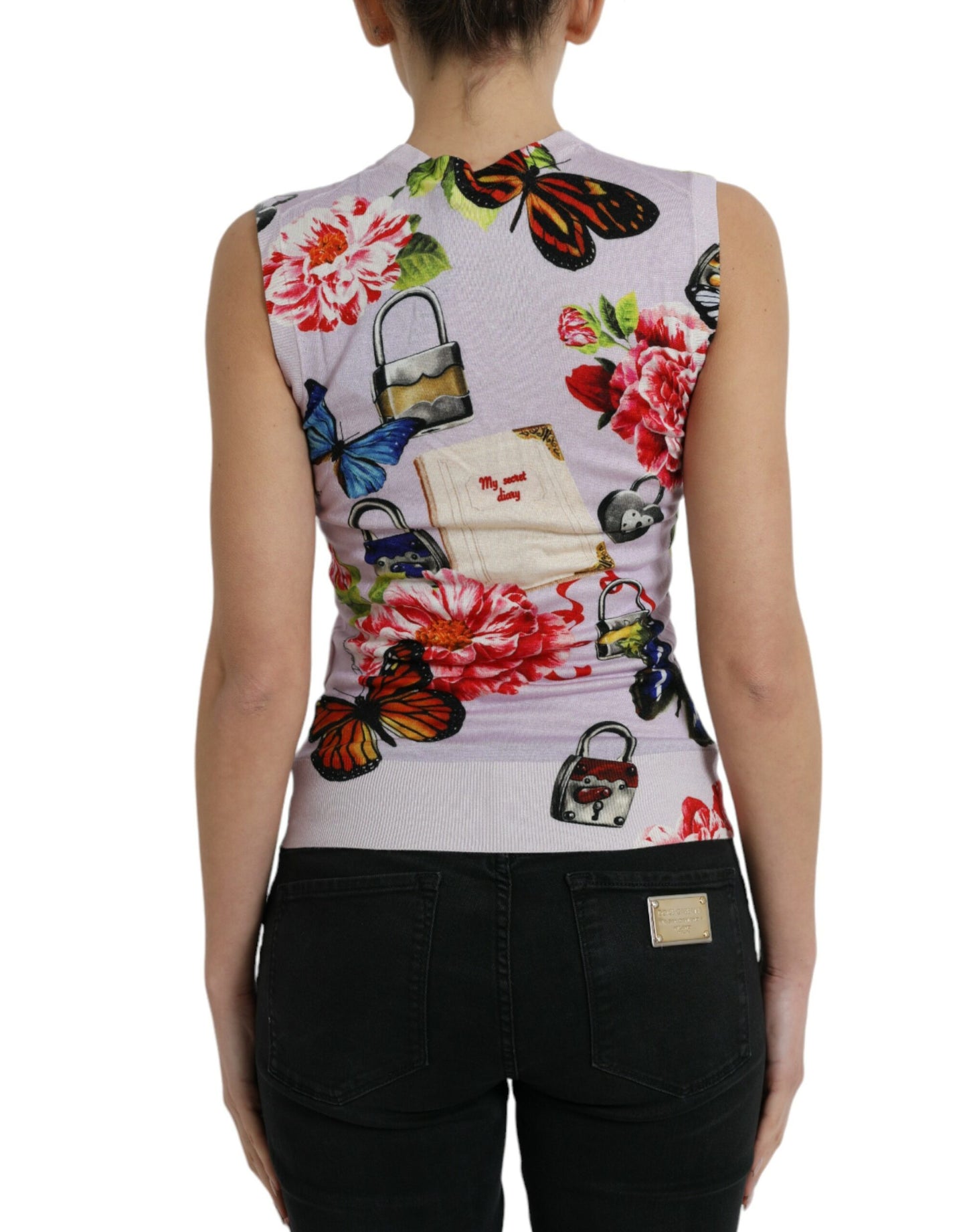 Dolce &amp; Gabbana Multicolor Floral Padlock Butterfly Tank Top