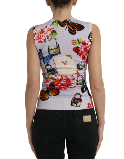 Dolce &amp; Gabbana Multicolor Floral Padlock Butterfly Tank Top