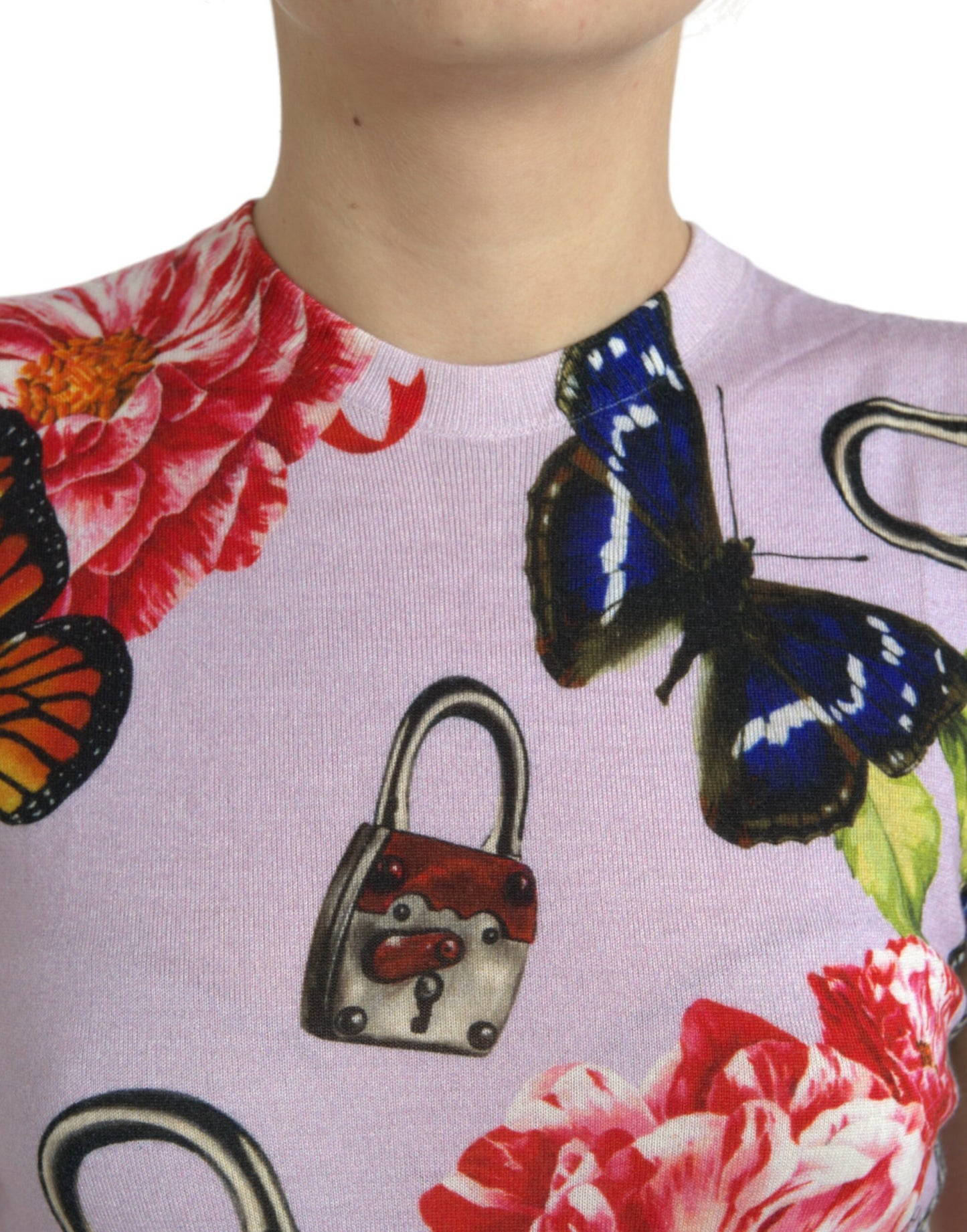 Dolce &amp; Gabbana Multicolor Floral Padlock Butterfly Tank Top