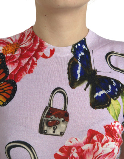 Dolce &amp; Gabbana Multicolor Floral Padlock Butterfly Tank Top