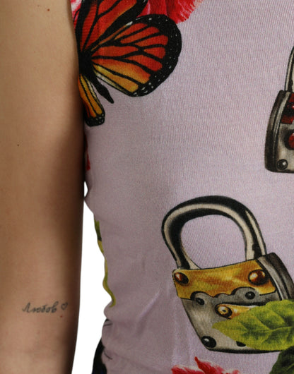 Dolce &amp; Gabbana Multicolor Floral Padlock Butterfly Tank Top