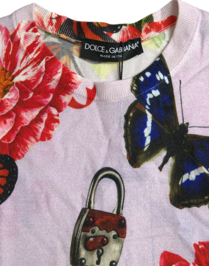Dolce &amp; Gabbana Multicolor Floral Padlock Butterfly Tank Top