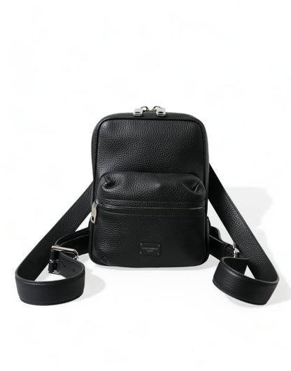 Dolce &amp; Gabbana – Palermo-Rucksacktasche mit Logo aus schwarzem Kalbsleder