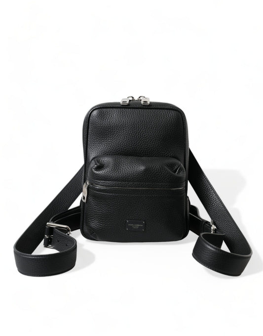 Dolce &amp; Gabbana – Palermo-Rucksacktasche mit Logo aus schwarzem Kalbsleder