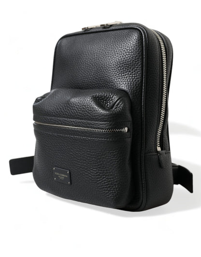 Dolce &amp; Gabbana – Palermo-Rucksacktasche mit Logo aus schwarzem Kalbsleder