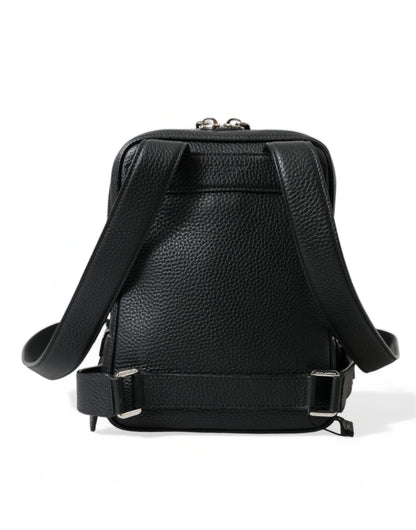Dolce &amp; Gabbana – Palermo-Rucksacktasche mit Logo aus schwarzem Kalbsleder