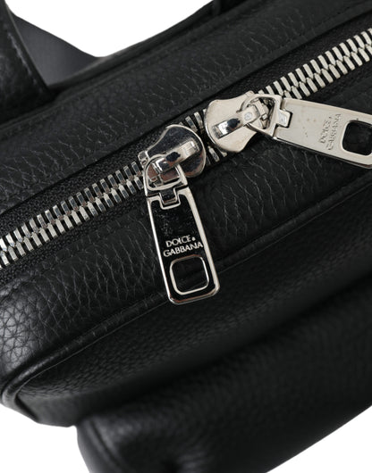 Dolce &amp; Gabbana – Palermo-Rucksacktasche mit Logo aus schwarzem Kalbsleder