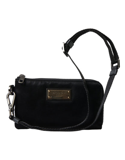 Dolce &amp; Gabbana – Schwarze Clutch aus Nylon mit Schlüsselanhänger und Logo-Plakette