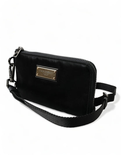 Dolce &amp; Gabbana – Schwarze Clutch aus Nylon mit Schlüsselanhänger und Logo-Plakette