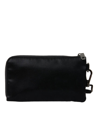 Dolce &amp; Gabbana – Schwarze Clutch aus Nylon mit Schlüsselanhänger und Logo-Plakette