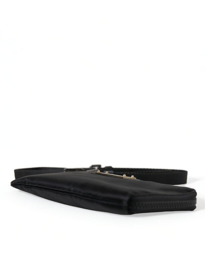 Dolce &amp; Gabbana – Schwarze Clutch aus Nylon mit Schlüsselanhänger und Logo-Plakette