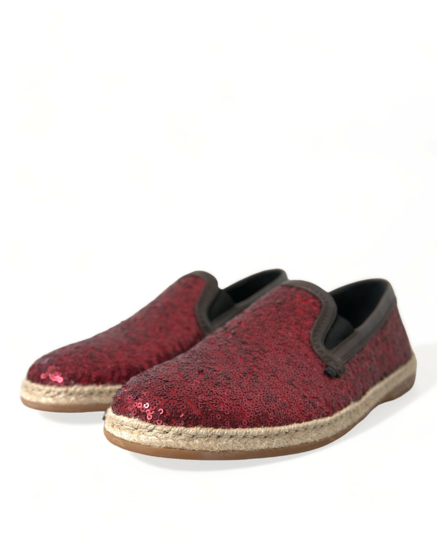 Dolce &amp; Gabbana Red Sequined Loafers Slippers Men Shoes