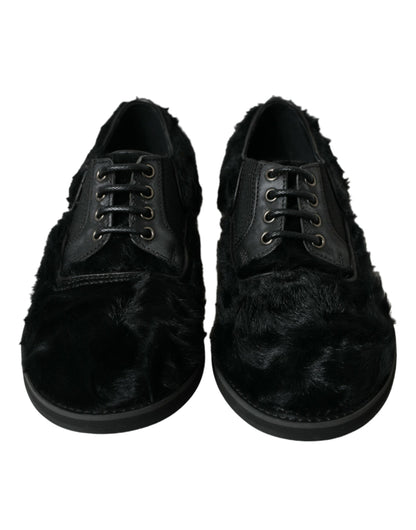 Dolce &amp; Gabbana – Derby-Schuhe mit Schnürung aus schwarzem Pelz und Leder