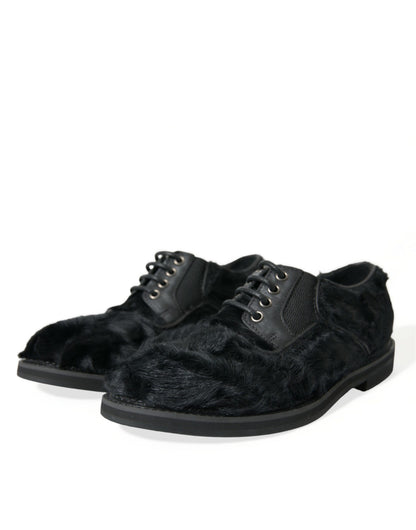 Dolce &amp; Gabbana – Derby-Schuhe mit Schnürung aus schwarzem Pelz und Leder