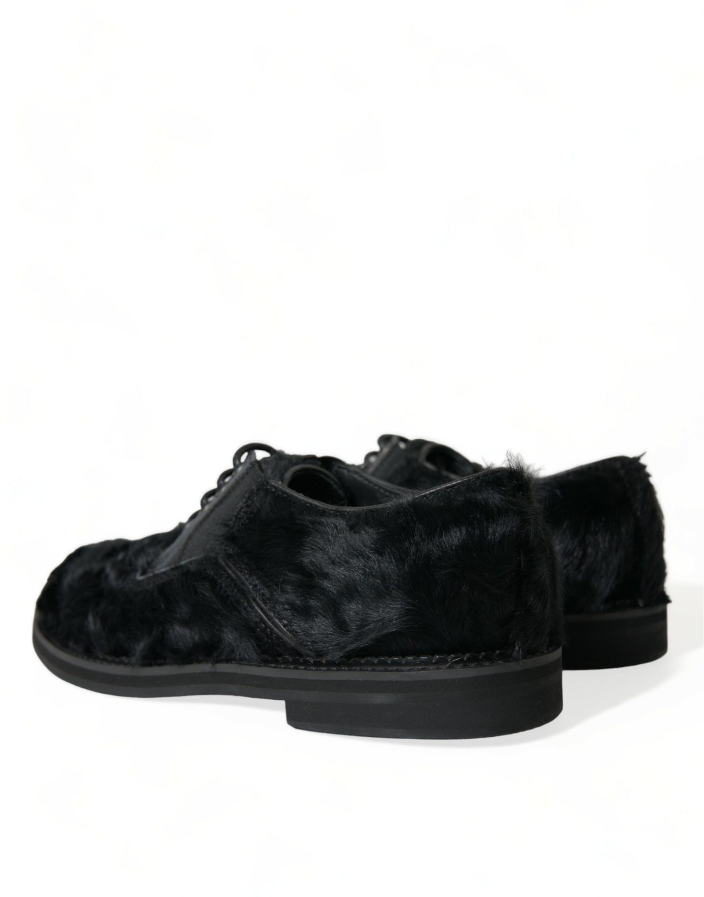 Dolce &amp; Gabbana – Derby-Schuhe mit Schnürung aus schwarzem Pelz und Leder
