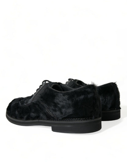 Dolce &amp; Gabbana – Derby-Schuhe mit Schnürung aus schwarzem Pelz und Leder