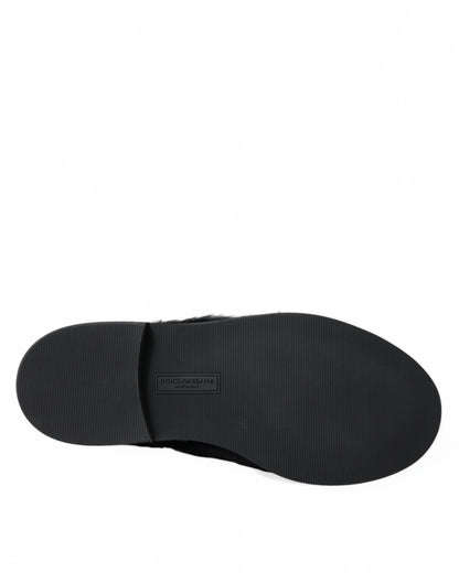 Dolce &amp; Gabbana – Derby-Schuhe mit Schnürung aus schwarzem Pelz und Leder