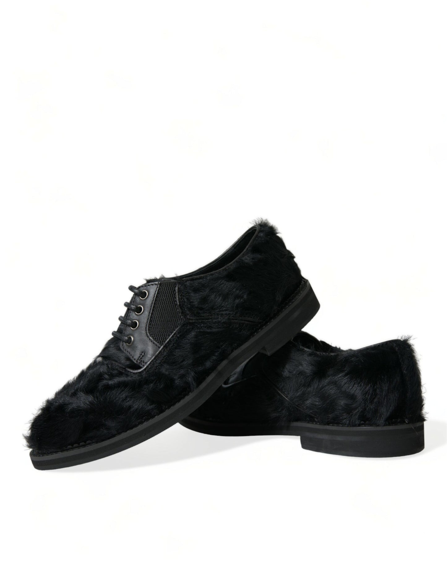 Dolce &amp; Gabbana – Derby-Schuhe mit Schnürung aus schwarzem Pelz und Leder