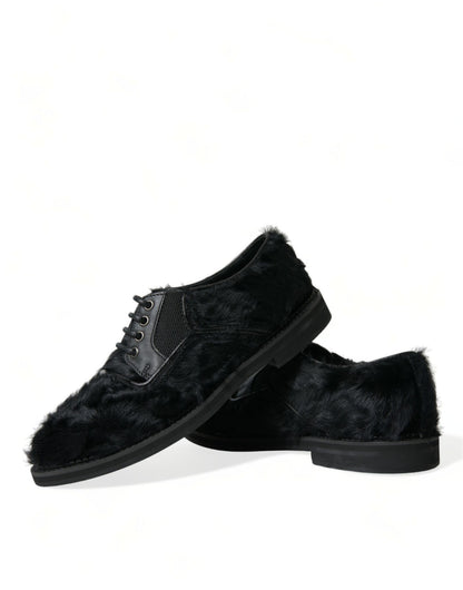 Dolce &amp; Gabbana – Derby-Schuhe mit Schnürung aus schwarzem Pelz und Leder