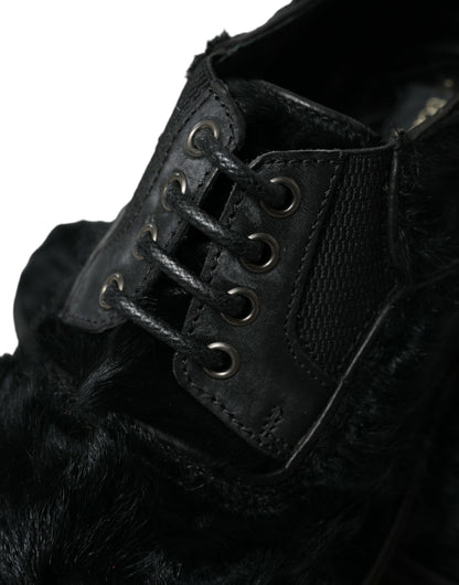 Dolce &amp; Gabbana – Derby-Schuhe mit Schnürung aus schwarzem Pelz und Leder