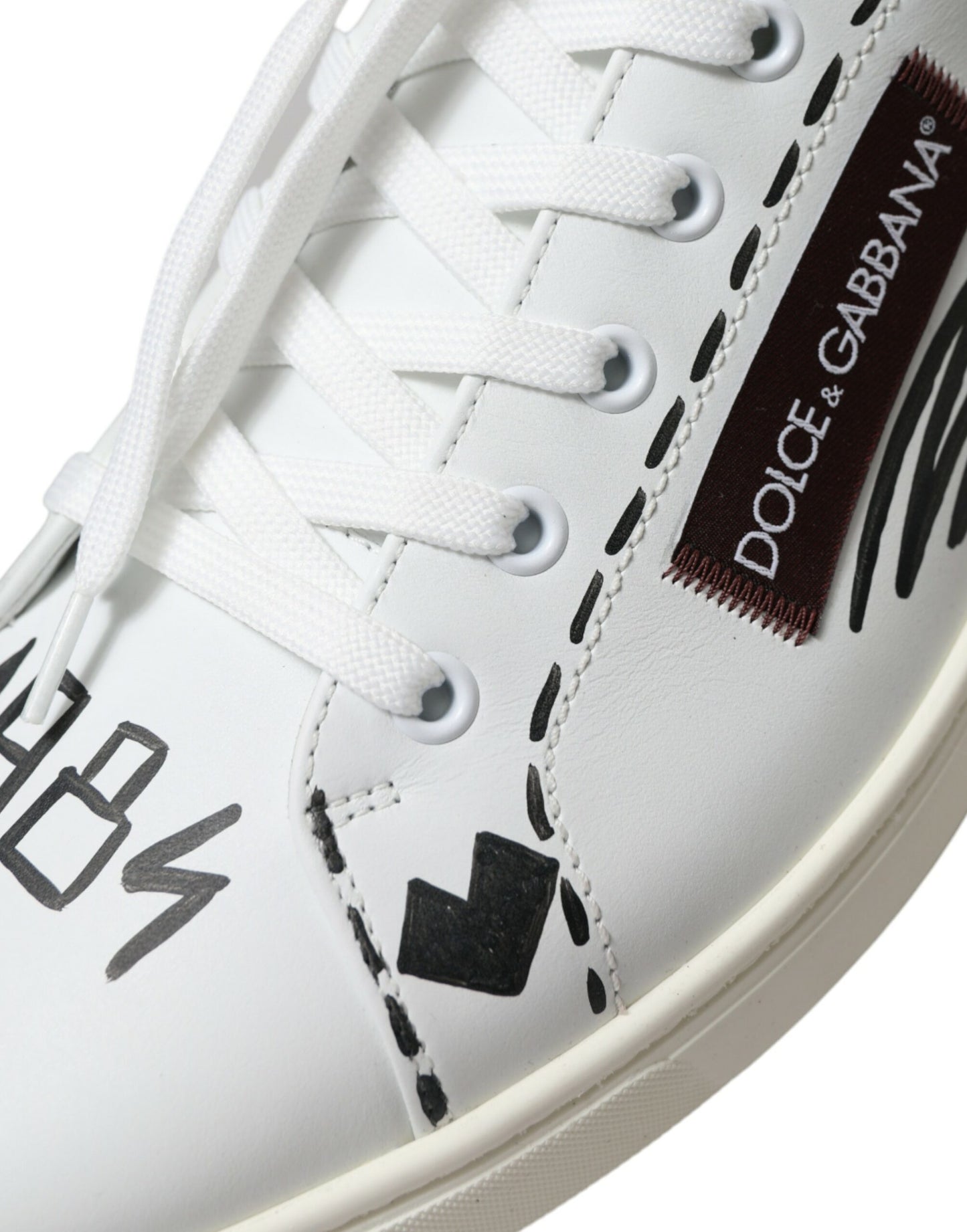 Dolce &amp; Gabbana Weiß Bordeaux Leder Logo Low Top Sneakers Schuhe