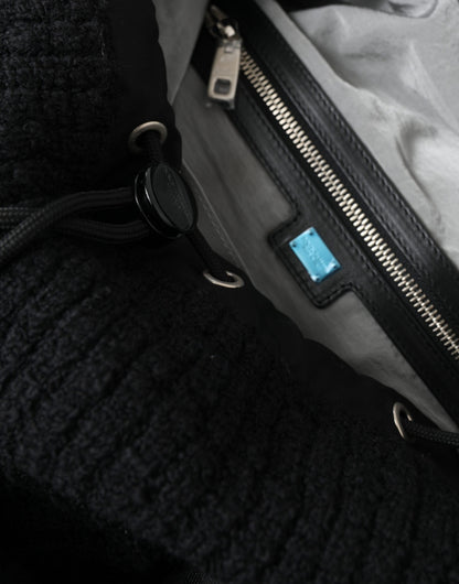 Dolce &amp; Gabbana Schwarz Silber Wolle Zaino Tricot Rucksack Männer Tasche