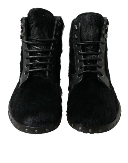 Dolce &amp; Gabbana – Schwarze Stiefeletten aus Leder im Pony-Stil mit halbhohem Schaft
