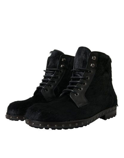 Dolce &amp; Gabbana – Schwarze Stiefeletten aus Leder im Pony-Stil mit halbhohem Schaft