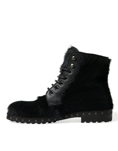 Dolce &amp; Gabbana – Schwarze Stiefeletten aus Leder im Pony-Stil mit halbhohem Schaft