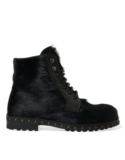 Dolce &amp; Gabbana – Schwarze Stiefeletten aus Leder im Pony-Stil mit halbhohem Schaft