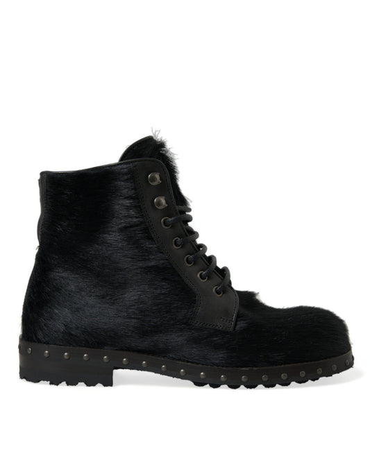 Dolce &amp; Gabbana – Schwarze Stiefeletten aus Leder im Pony-Stil mit halbhohem Schaft