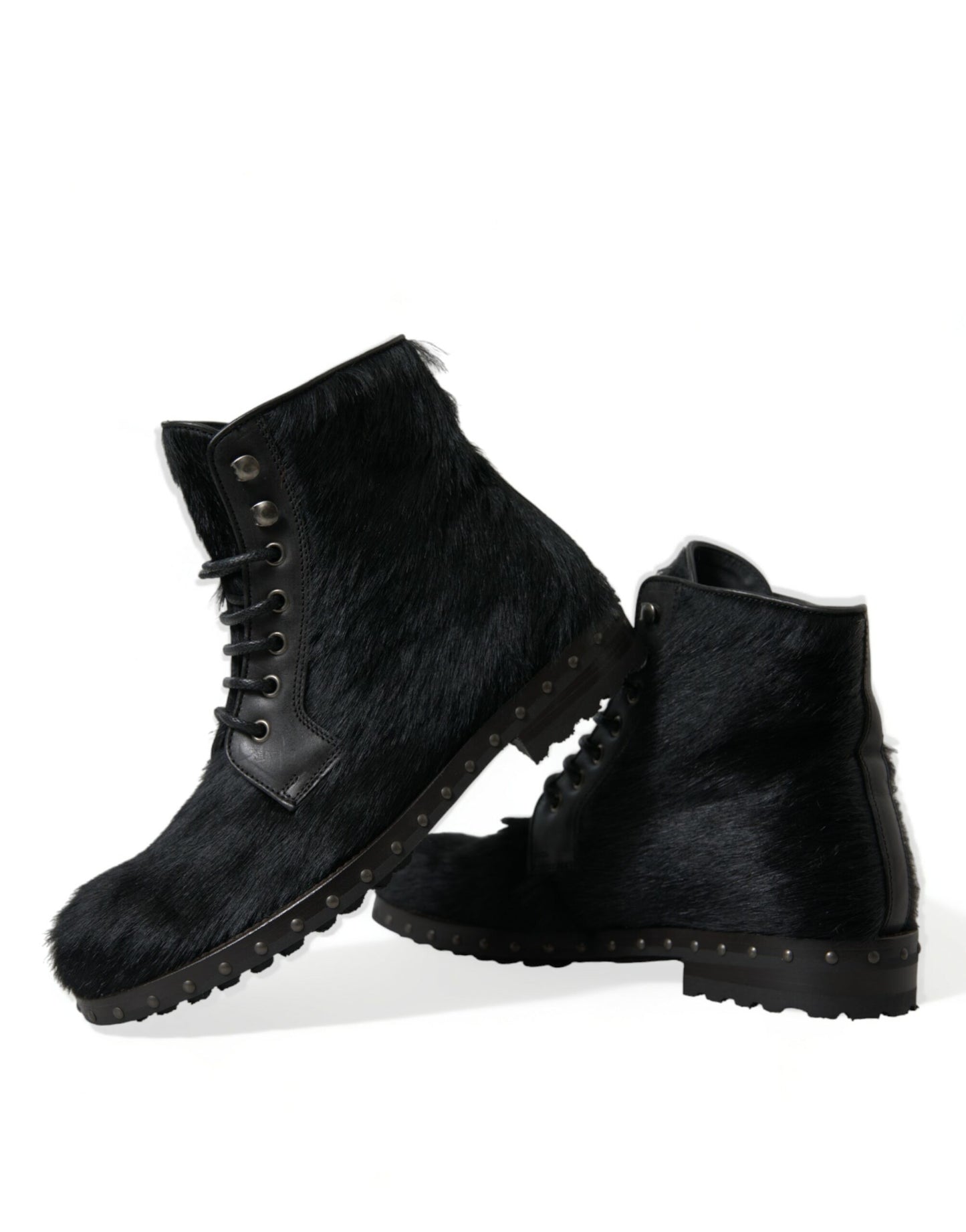 Dolce &amp; Gabbana – Schwarze Stiefeletten aus Leder im Pony-Stil mit halbhohem Schaft
