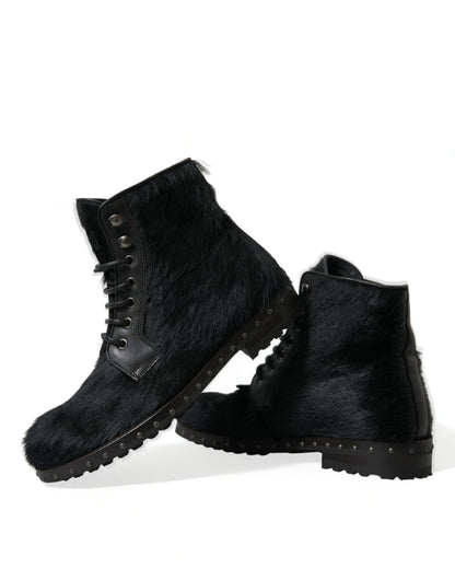Dolce &amp; Gabbana – Schwarze Stiefeletten aus Leder im Pony-Stil mit halbhohem Schaft