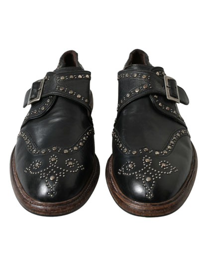 Dolce &amp; Gabbana – Schwarze Monkstrap-Schuhe aus Leder mit Nieten