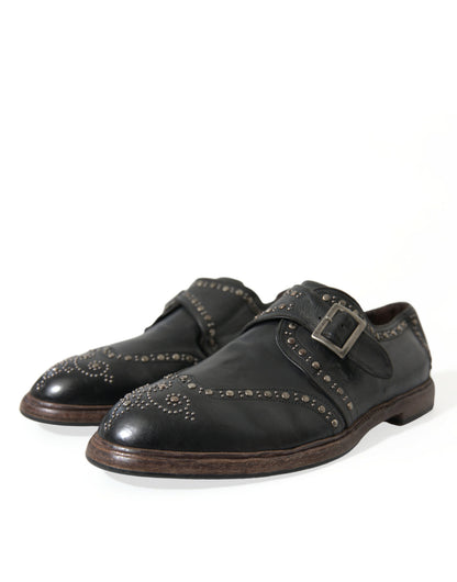 Dolce &amp; Gabbana – Schwarze Monkstrap-Schuhe aus Leder mit Nieten
