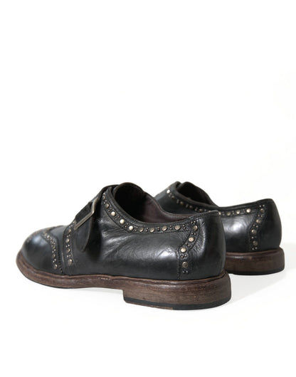 Dolce &amp; Gabbana – Schwarze Monkstrap-Schuhe aus Leder mit Nieten