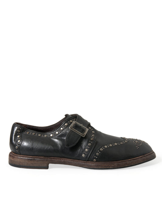 Dolce &amp; Gabbana – Schwarze Monkstrap-Schuhe aus Leder mit Nieten
