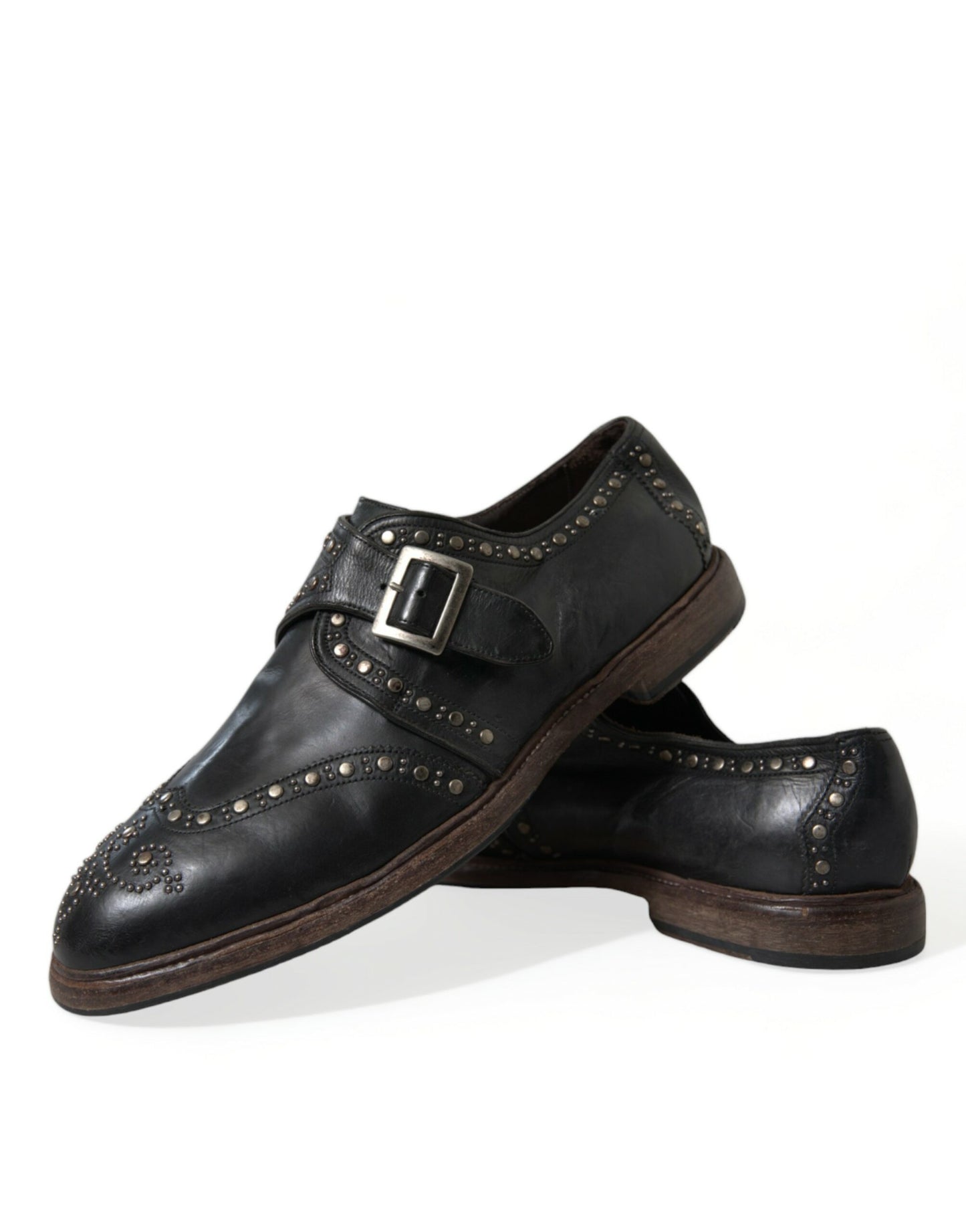 Dolce &amp; Gabbana – Schwarze Monkstrap-Schuhe aus Leder mit Nieten