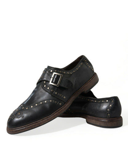 Dolce &amp; Gabbana – Schwarze Monkstrap-Schuhe aus Leder mit Nieten