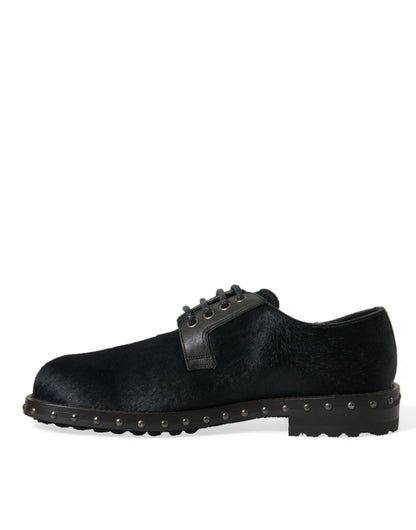 Dolce &amp; Gabbana – Derby-Schuhe „SAN PIETRO“ aus stabilem Pelz in Schwarz