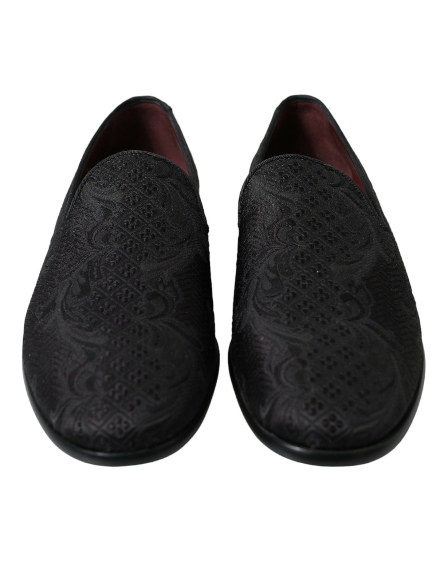 Dolce &amp; Gabbana Black Brocade Men Slip On Loafer Dress Shoes