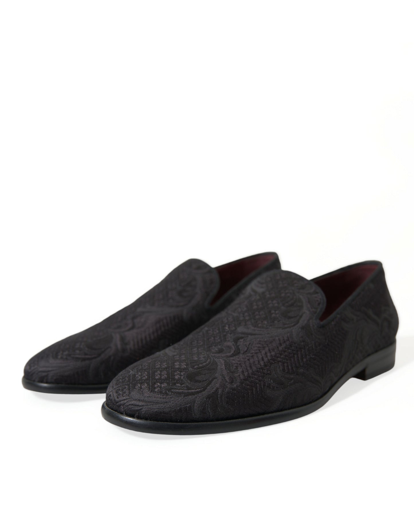 Dolce &amp; Gabbana Black Brocade Men Slip On Loafer Dress Shoes