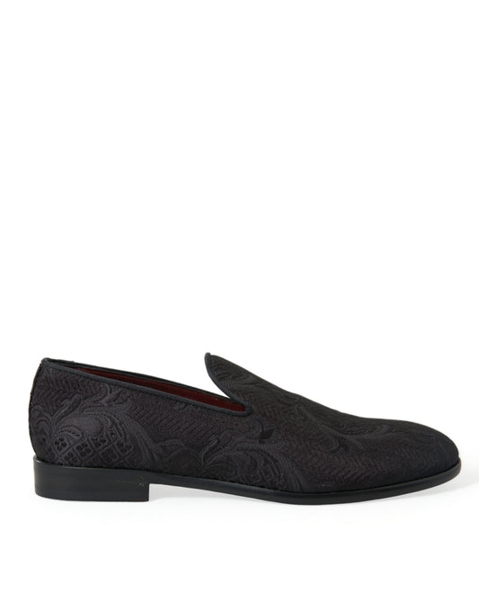 Dolce &amp; Gabbana Black Brocade Men Slip On Loafer Dress Shoes